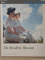 Art print titled 'The Brooklyn Museum' by Charles C. Curran showing three women seated outdoors in white dresses