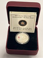 2012 Sir Isaac Brock silver coin in red display box with certificate.