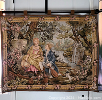 Full view of the French tapestry hanging, showing the entire scene with all details