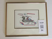 Full front view of framed Indigenous signed print on white background with a MaxSold lot card.