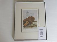 Full view of framed print showing image of bear and cub, artwork title, and artist signature.