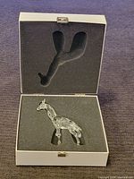 Giraffe shown in original white box with clipped foam insert and latched lid