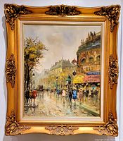 Front view of framed oil painting showing full artwork and ornate frame