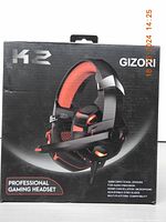 Front of the Gizori K2 Professional Gaming Headset retail box showing product image and features.