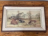 Full view of framed painting showing composition, mat and frame