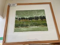 Framed artwork showing the full piece titled "Land Layers" by DS Edwards in natural wood frame with white matting.