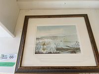 Full view of the framed watercolor painting by Whalen showing the artwork, mat and frame.