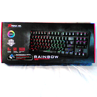 Front packaging box of the Xtrike Me mechanical gaming keyboard showing model GX-379, rainbow backlight, blue mechanical switches and wired connection info.