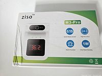 Box with M3-Pro model and feature highlights including 0.1s quick measurement, high accuracy, alarm function, 1W power consumption, one week standby.