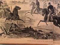 Close-up of the historical battle scene print showing mounted soldiers and battlefield action.