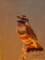 Close-up photo of the original signed painting on canvas showing detailed colors and signature R Burnham.