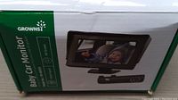 Photo of the retail box of GROWNSY Baby Car Monitor showing device with HD display and remote control, highlighting 4.3 inch screen and night vision.
