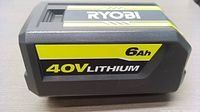 Side view of Ryobi 40V Lithium 6Ah battery showing brand and capacity labels