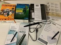 Lot contents including two software packages, Echo Smart Pen with USB cable, two refill packs, and documentation.