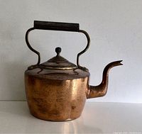 Front left angle view showing kettle body, handle, spout with flared tip, and lid with knob.