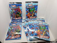 Front view of multiple Marvel Heroes and Villains temporary tattoo packs, all sealed and displaying colorful Marvel character artwork.