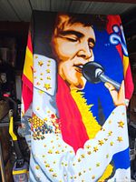 Elvis Presley throw blanket with colorful image of him singing, showing detailed jumpsuit and microphone.