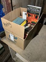 Box labeled 'Poetry' containing roughly 15 books with some titles visible.