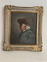 Frontal view of the framed oil painting showing overall condition and frame details