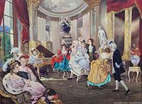 Full front view of the oil painting showing the ballroom scene