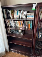 Front view of full bookcase with shelving and books