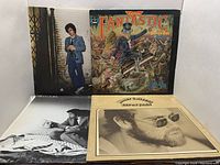 Four vinyl LP records displayed showing album covers from Billy Joel and Elton John including '52nd Street' and 'Captain Fantastic and the Brown Dirt Cowboy'