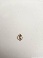 Front view of a 10k yellow gold pendant showing circular design with twisted rope border and inner cutout figure.