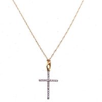 Full view of the 10kt gold chain with the diamond cross pendant displayed centrally.