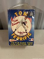 Front of sealed Tom Seaver Terrific Collector Set box showing blue color with image of Tom Seaver pitching and set details.