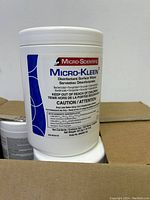 Single container of Micro-Kleen disinfectant surface wipes showing label and product details.