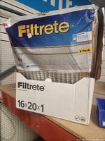 Box containing multiple Filtrete 16x20x1 air cleaning filters, packaged in a 3-pack configuration.