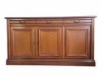 Front view of Louis Philippe style sideboard showing three drawers and three cupboard doors.