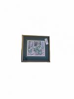 Framed lithograph artwork with botanical theme and green matting