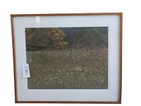 Framed oil painting by Klaus Verboom showing wildflower meadow scene with trees
