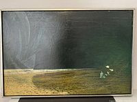 Overall view of framed abstract painting showing composition and frame