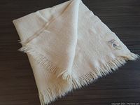 Blanket folded showing label patch and fringed edges