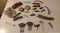 Full view of all assorted hair accessories displayed on a flat surface showing size and variety.