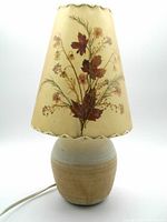 Front view of Dornbusch lamp with leaf-embedded shade and ceramic base.