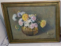 Pastel floral still life framed artwork signed by Eugenie Pack Stiffler