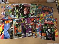 Lot of 20 comic books including Marvel and DC titles with high grade covers, showing various characters and titles.