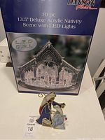 Photo showing box and image of the Danson 10-piece Deluxe Acrylic Nativity Scene with LED lights