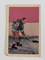 Front of 1952-53 Parkhurst Edgar Laprade hockey card in New York Rangers uniform.