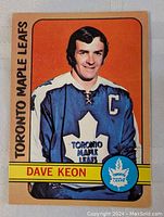 Front view of 1972-73 O-Pee-Chee Dave Keon hockey card showing the player portrait and name details