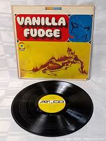 Close-up of vinyl record disc on white background showing yellow ATCO label.