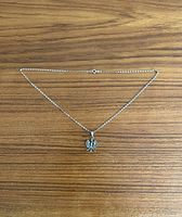 Full view of the sterling silver chain necklace with eagle pendant displayed on wooden surface.