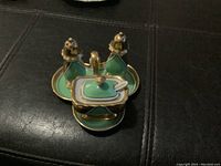 5-piece vintage Noritake set: shamrock tray, salt and pepper shakers, condiment jar with lid and tiny spoon