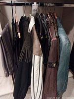 Overall view of all items hanging on rack