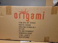Cardboard box packaging marked Origami brand, with product details and origin made in China.