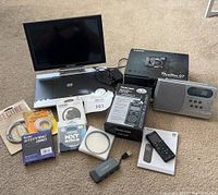 Overview of all items laid out on carpet