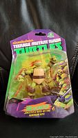 Front view of sealed Michelangelo TMNT action figure in original packaging with character's name and branding visible